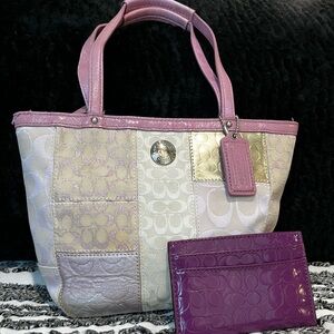 COACH VINTAGE Lavendar/Pink Patchwork Signature Mini Tote w/card holder